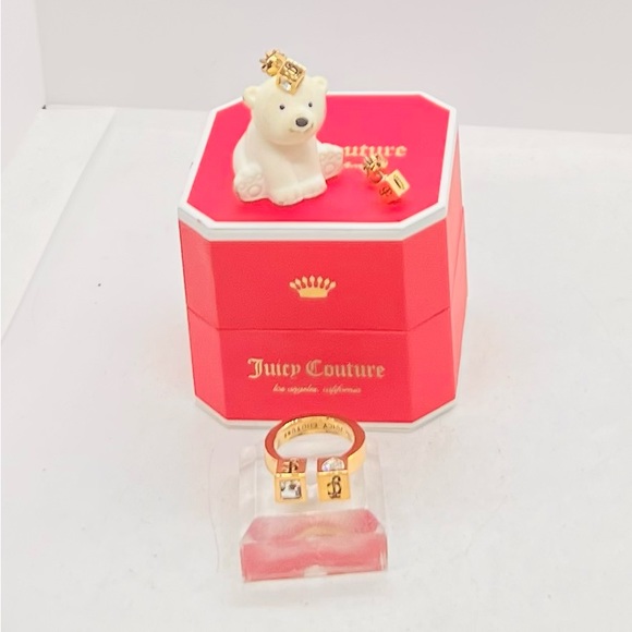 NWT Juicy Couture Gold Tone Cube Ring Size 7 & Earring Studs Set of 2 - Picture 12 of 13